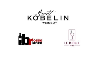 Banner mit Logos von Köbelin, Biancorosso und LeRoux Vins